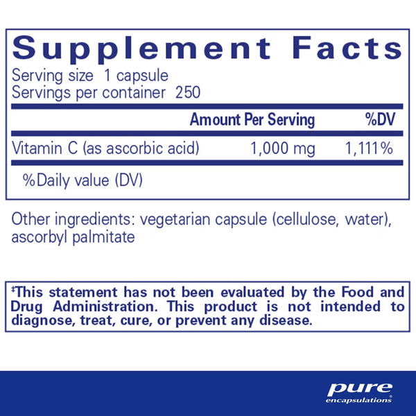 Pure Encapsulations, Ascorbic Acid Capsules, 250 Capsules