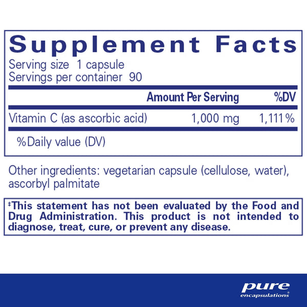 Pure Encapsulations, Ascorbic Acid, 90 Capsules