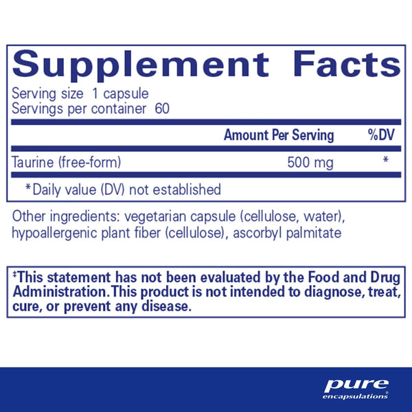 Pure Encapsulations, Taurine, 500 mg, 60 Capsules