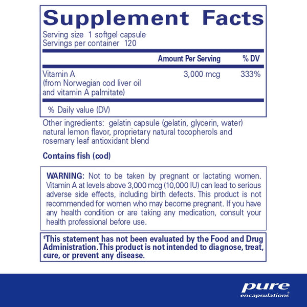 Pure Encapsulations, Vitamin A, 3,000 mcg, 10,000 IU, 120 Softgel Capsules