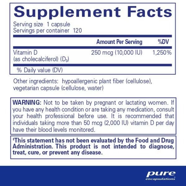Pure Encapsulations, Vitamin D3, 250 mcg, 10,000 IU, 120 Capsules