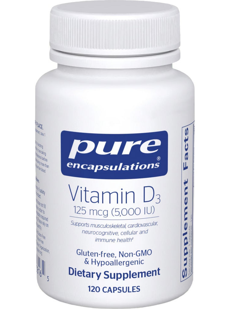 Pure Encapsulations, Vitamin D3, 125 mcg, 5000 IU, 120 Capsules