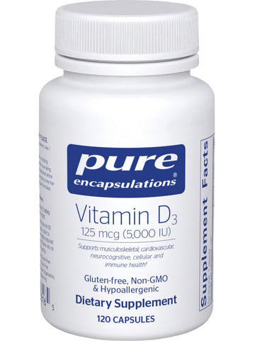 Pure Encapsulations, Vitamin D3, 125 mcg, 5000 IU, 120 Capsules