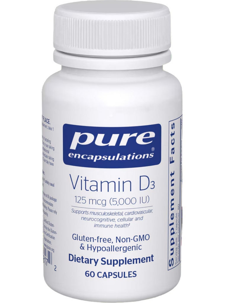 Pure Encapsulations, Vitamin D3, 125 mcg, 5000 IU, 60 Capsules