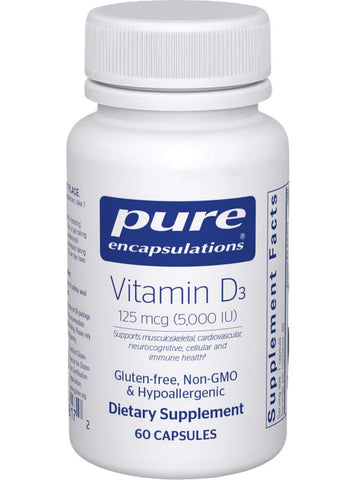 Pure Encapsulations, Vitamin D3, 125 mcg, 5000 IU, 60 Capsules