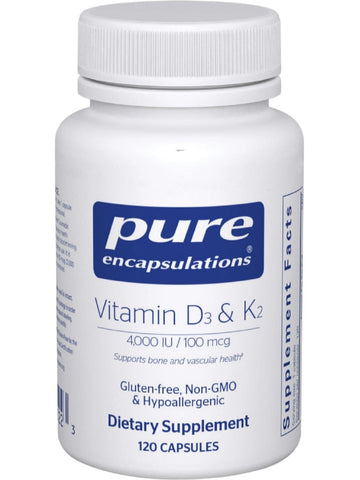 Pure Encapsulations, Vitamin D3 and K2, 100 mcg, 4,000 IU, 120 Capsules