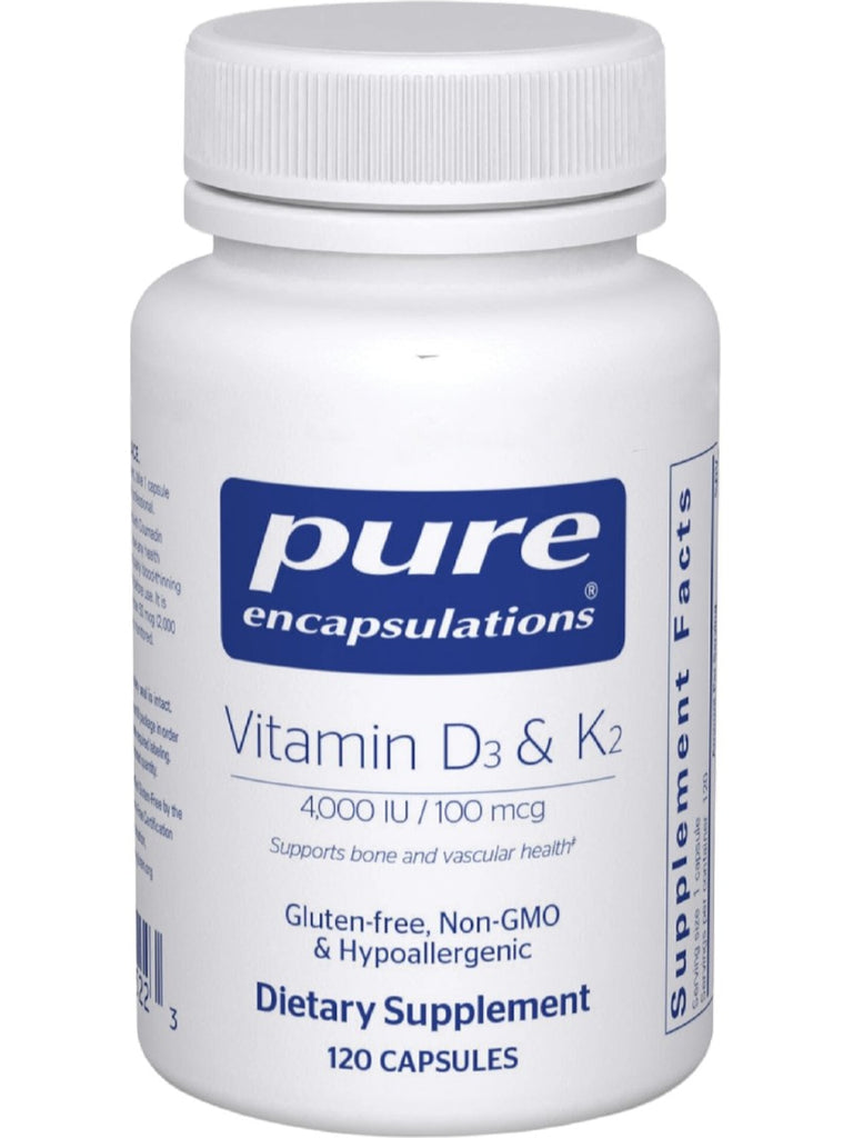Pure Encapsulations, Vitamin D3 and K2, 100 mcg, 4,000 IU, 120 Capsules