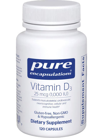 Pure Encapsulations, Vitamin D3, 25 mcg, 1000 IU, 120 Capsules