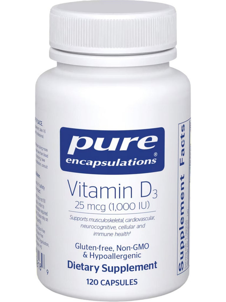 Pure Encapsulations, Vitamin D3, 25 mcg, 1000 IU, 120 Capsules