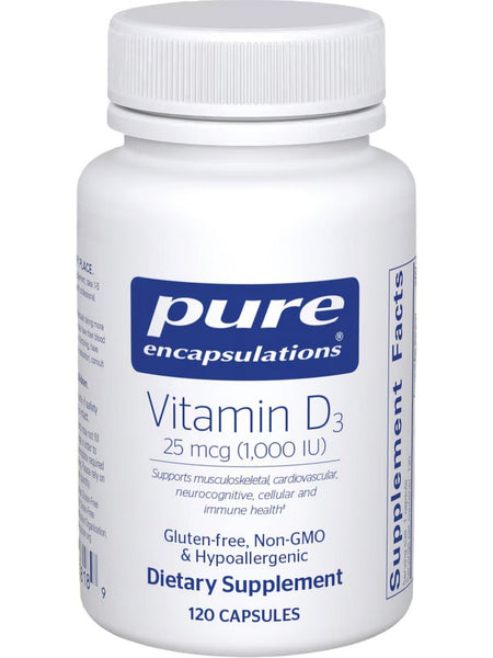Pure Encapsulations, Vitamin D3, 25 mcg, 1000 IU, 120 Capsules