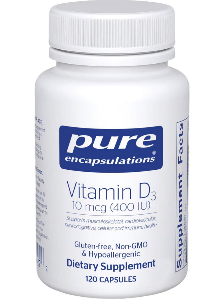 Pure Encapsulations, Vitamin D3, 10 mcg, 400 IU, 120 Capsules