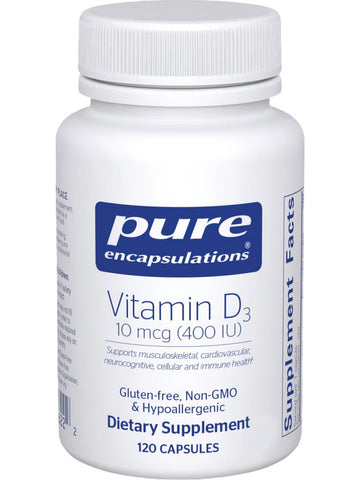 Pure Encapsulations, Vitamin D3, 10 mcg, 400 IU, 120 Capsules