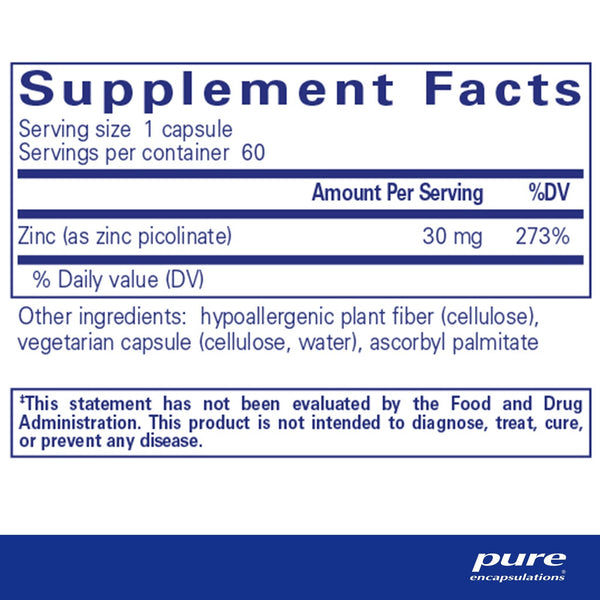Pure Encapsulations, Zinc 30, 60 Capsules
