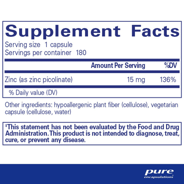 Pure Encapsulations, Zinc 15, 180 Capsules