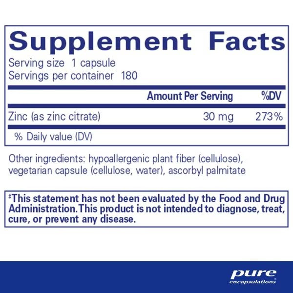 Pure Encapsulations, Zinc (Citrate), 180 Capsules