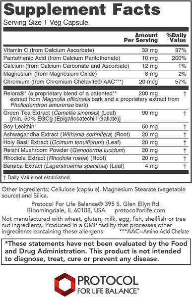 Protocol For Life Balance, Adrenal Cortisol Support with Relora, 90 Veg Capsules