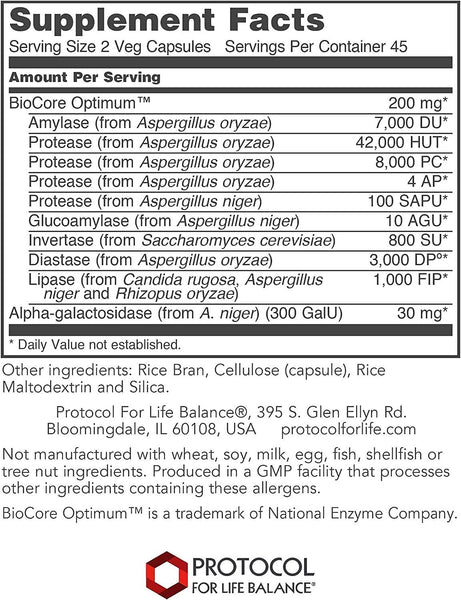 Protocol For Life Balance, BioCore Enhanced Enzymes, 90 Veg Capsules