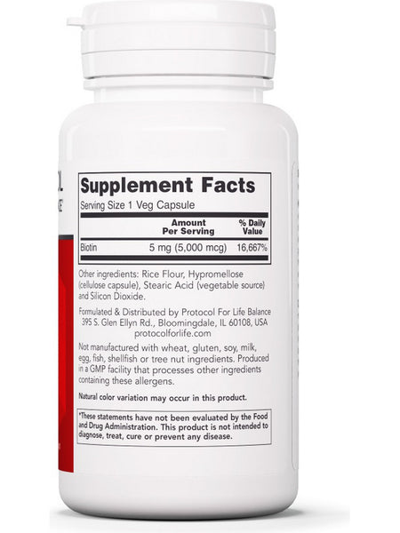 Protocol For Life Balance, Biotin, 5,000 mcg, 90 Veg Capsules