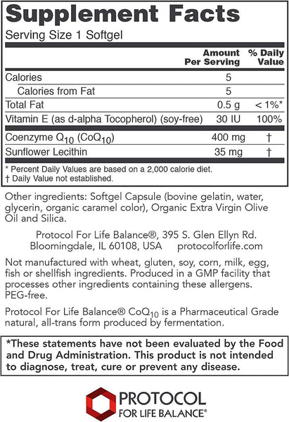 Protocol For Life Balance, CoQ10, 400 mg, 60 Softgels