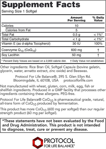 Protocol For Life Balance, CoQ10, 600 mg, 60 Softgels
