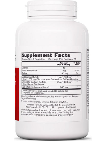 Protocol For Life Balance, Glucosamine & Chondroitin with MSM, 180 Veg Capsules
