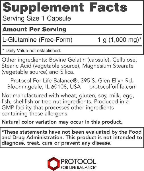 Protocol For Life Balance, L-Glutamine, 1,000 mg, 120 Veg Capsules