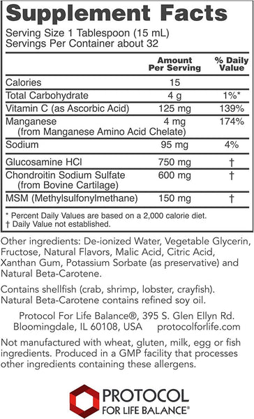 Protocol For Life Balance, Liquid Glucosamine & Chondroitin with MSM, 16 fl oz (473 mL)