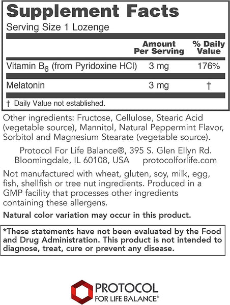 Protocol For Life Balance, Melatonin, 3 mg, 120 Lozenges