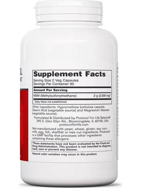Protocol For Life Balance, MSM, 1,000 mg, 180 Veg Capsules