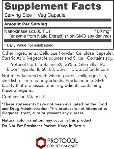 Protocol For Life Balance, Nattokinase, 100 mg/2000 FU, 60 Veg Capsules