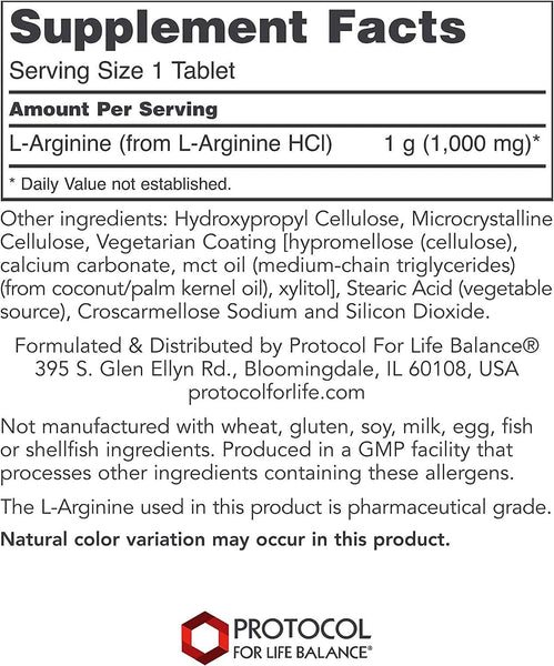 Protocol For Life Balance, L-Arginine, 1,000 mg, 120 Tablets