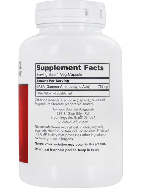 Protocol For Life Balance, GABA, 750 mg, 120 Veg Capsules