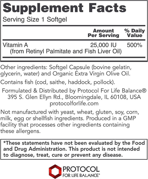 Protocol For Life Balance, Vitamin A, 25,000 IU, 100 Softgels
