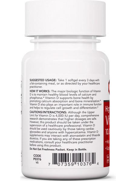 Protocol For Life Balance, Vitamin D3, Clinical Potency, 10,000 IU, 120 Softgels