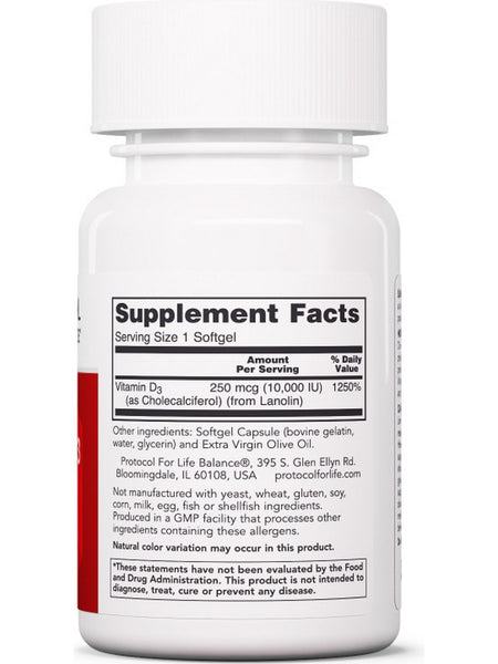 Protocol For Life Balance, Vitamin D3, Clinical Potency, 10,000 IU, 120 Softgels