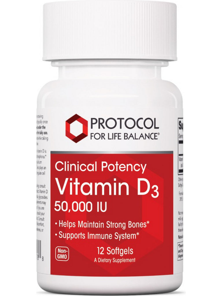 Protocol For Life Balance, Vitamin D3, Clinical Potency, 50,000 IU, 12 Softgels