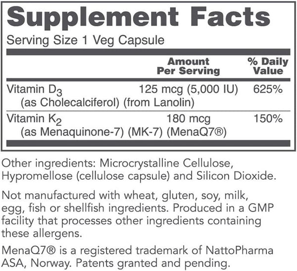 Protocol For Life Balance, K2 MK-7 & D3, 60 Veg Capsules