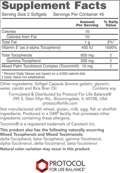 Protocol For Life Balance, Gamma Vitamin E Complex, 90 Softgels