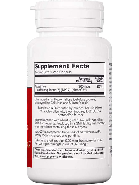 Protocol For Life Balance, MK-7 Vitamin K2, 300 mcg, 60 Veg Capsules