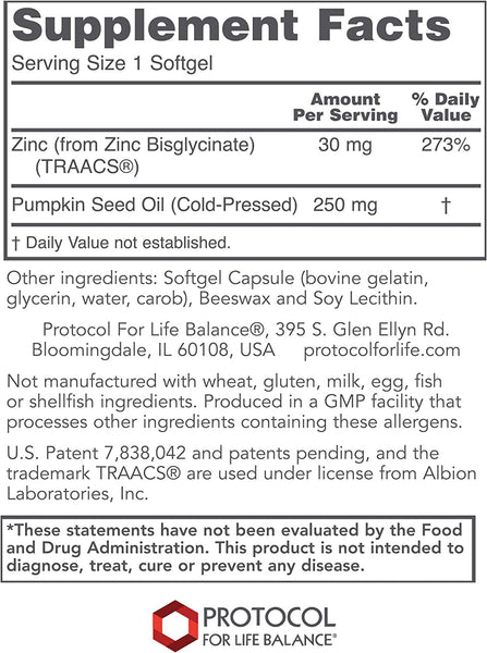 Protocol For Life Balance, Zinc Glycinate, 30 mg, 120 Softgels