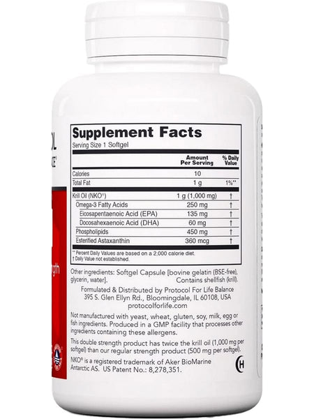 Protocol For Life Balance, Krill Oil, 1,000 mg-Double Strength, 60 Softgels