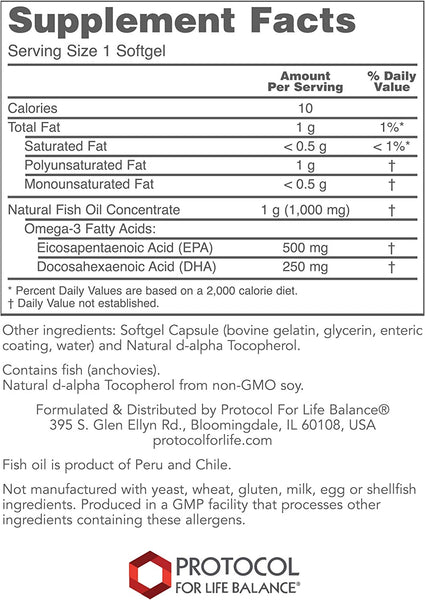 Protocol For Life Balance, Ultra Omega-3, 500 EPA/250 DHA, 90 Softgels