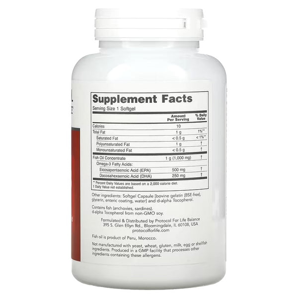 Protocol For Life Balance, Molecularly Distilled Ultra Omega-3, 500 EPA/250 DHA, 180 Softgels