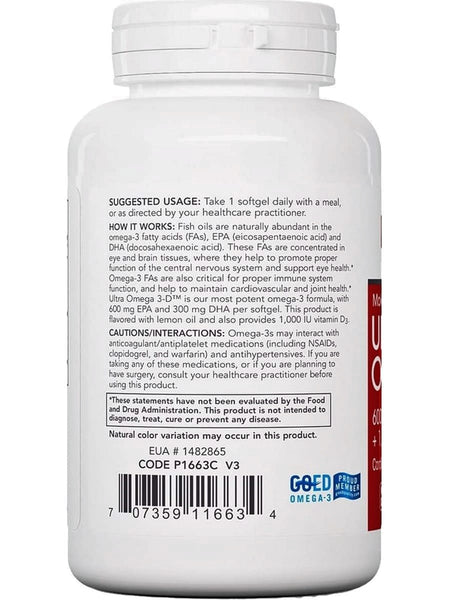 Protocol For Life Balance, Molecularly Distilled, Ultra Omega 3-D, 600 EPA/300 DHA, 90 Fish Softgels