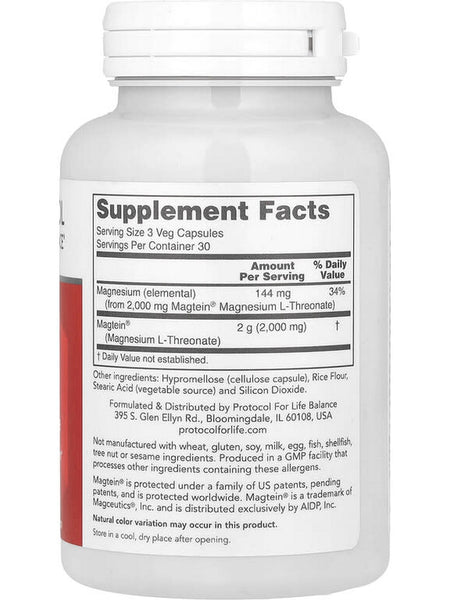 Protocol For Life Balance, Magtein Magnesium L-Threonate, 90 Veg Capsules