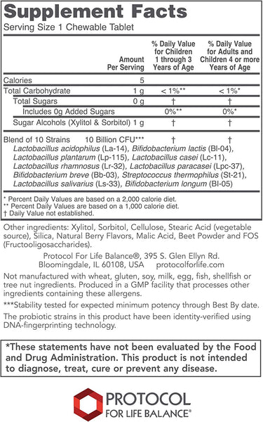 Protocol For Life Balance, Chewable ProtoDophilus, 10 Billion, 60 Chewables
