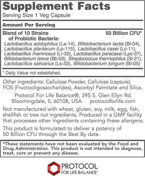 Protocol For Life Balance, ProtoDophilus, 50 Billion, 10 Strains, 50 Veg Capsules