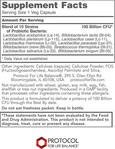 Protocol For Life Balance, ProtoDophilus, 100 Billion, 10 Strains, 30 Veg Capsules