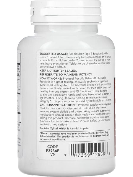 Protocol For Life Balance, Chewable Probiotic 10,000, For Children and Adults, 90 Chewables