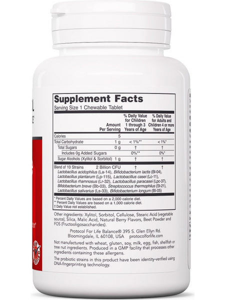 Protocol For Life Balance, Chewable Probiotic 10,000, For Children and Adults, 90 Chewables